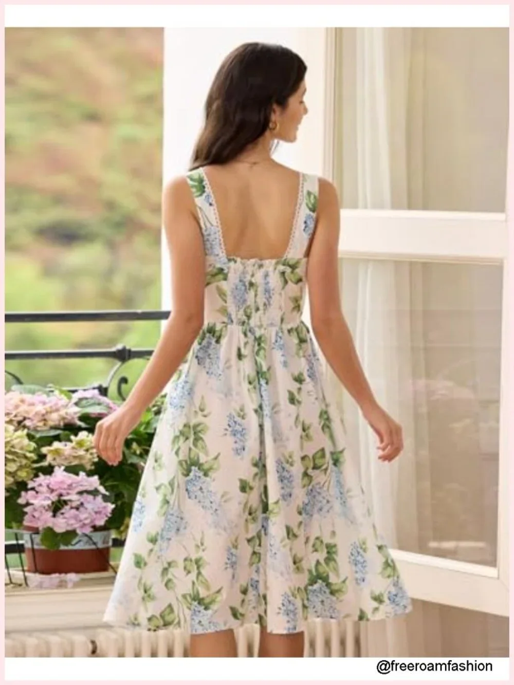 Midi Sundress Square Neck A-Line Flowy Smocked Back Tea Party Guest Dress
